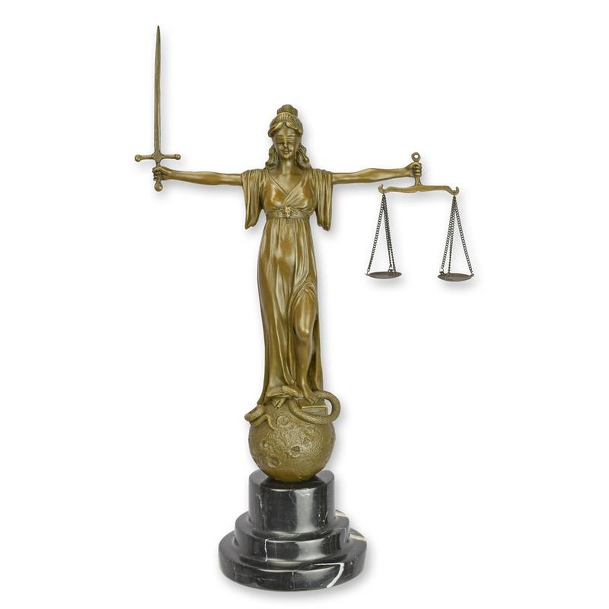 A BRONZE SCULPTURE OF LADY JUSTICE