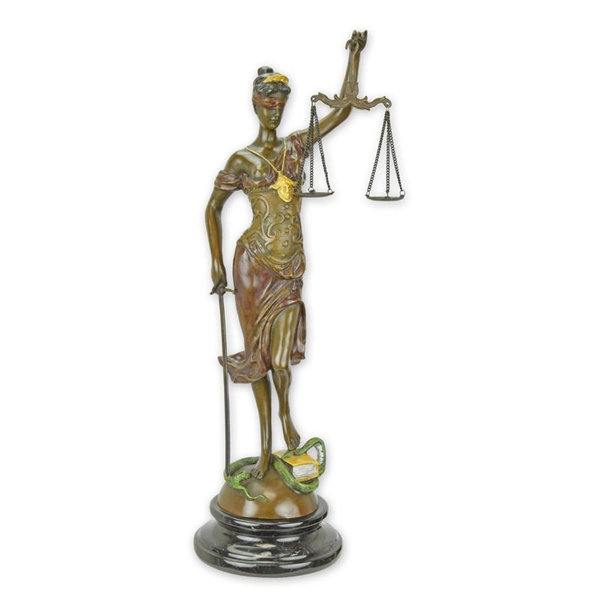 A BRONZE SCULPTURE OF LADY JUSTICE