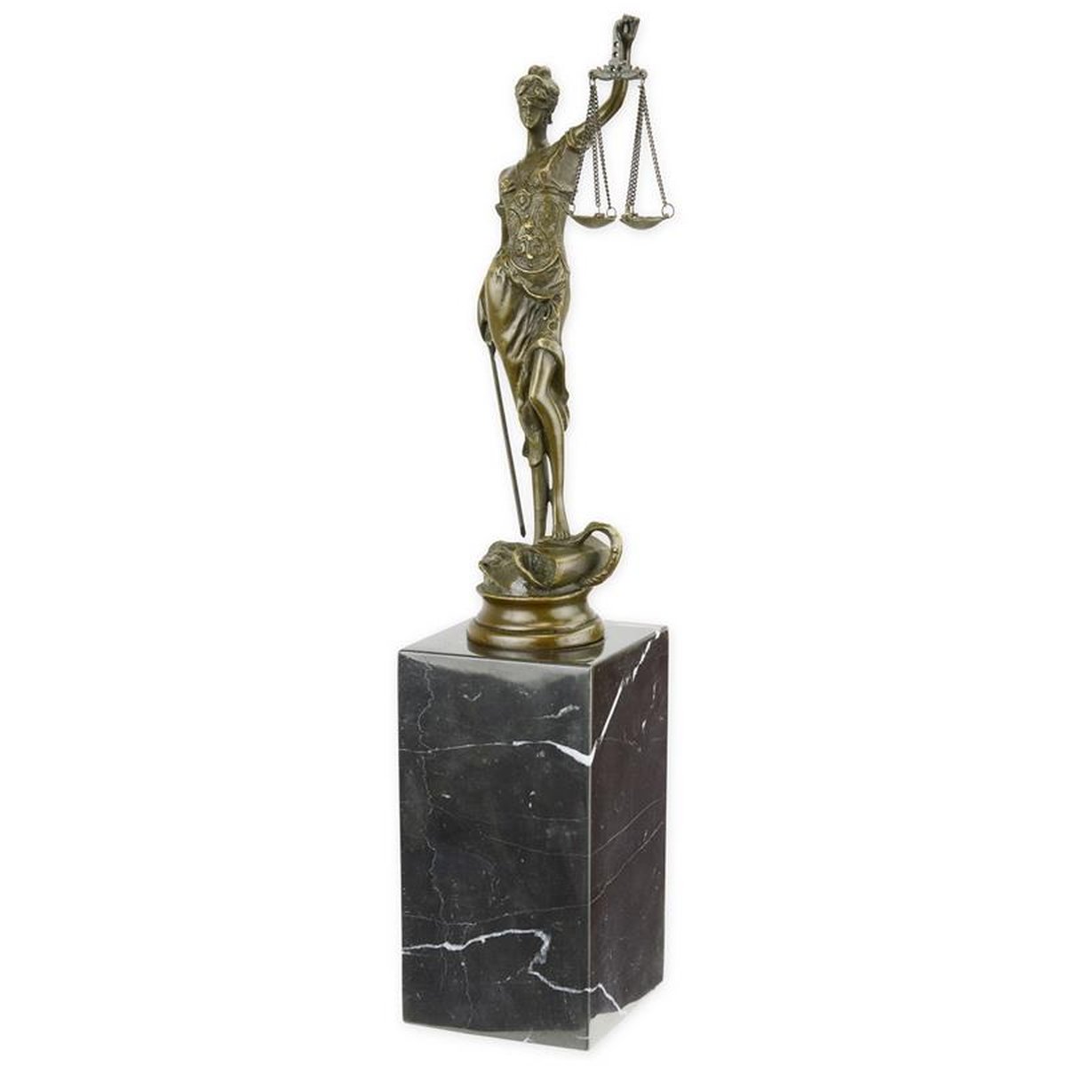 A BRONZE SCULPTURE OF LADY JUSTICE
