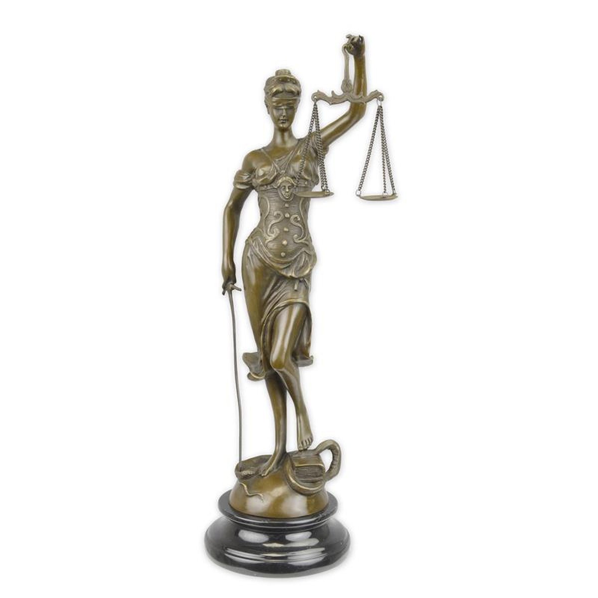 A BRONZE SCULPTURE OF LADY JUSTICE
