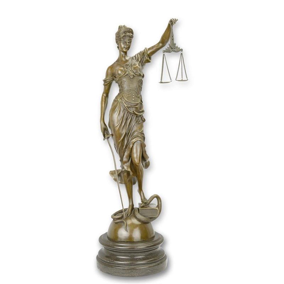 A BRONZE SCULPTURE OF LADY JUSTICE