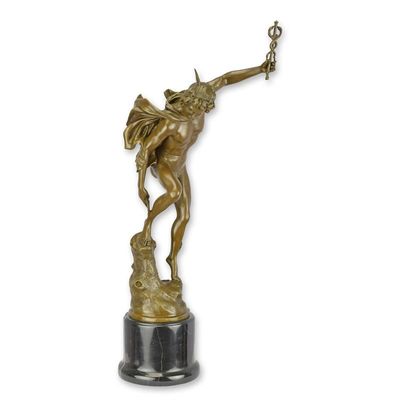 A BRONZE SCULPTURE OF MERCURY FASTENING HIS SANDALS