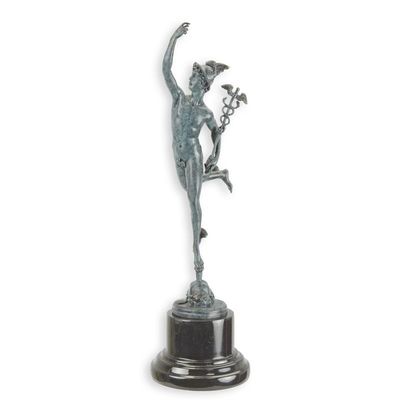 A BRONZE SCULPTURE OF MERCURY GREEN FINISH