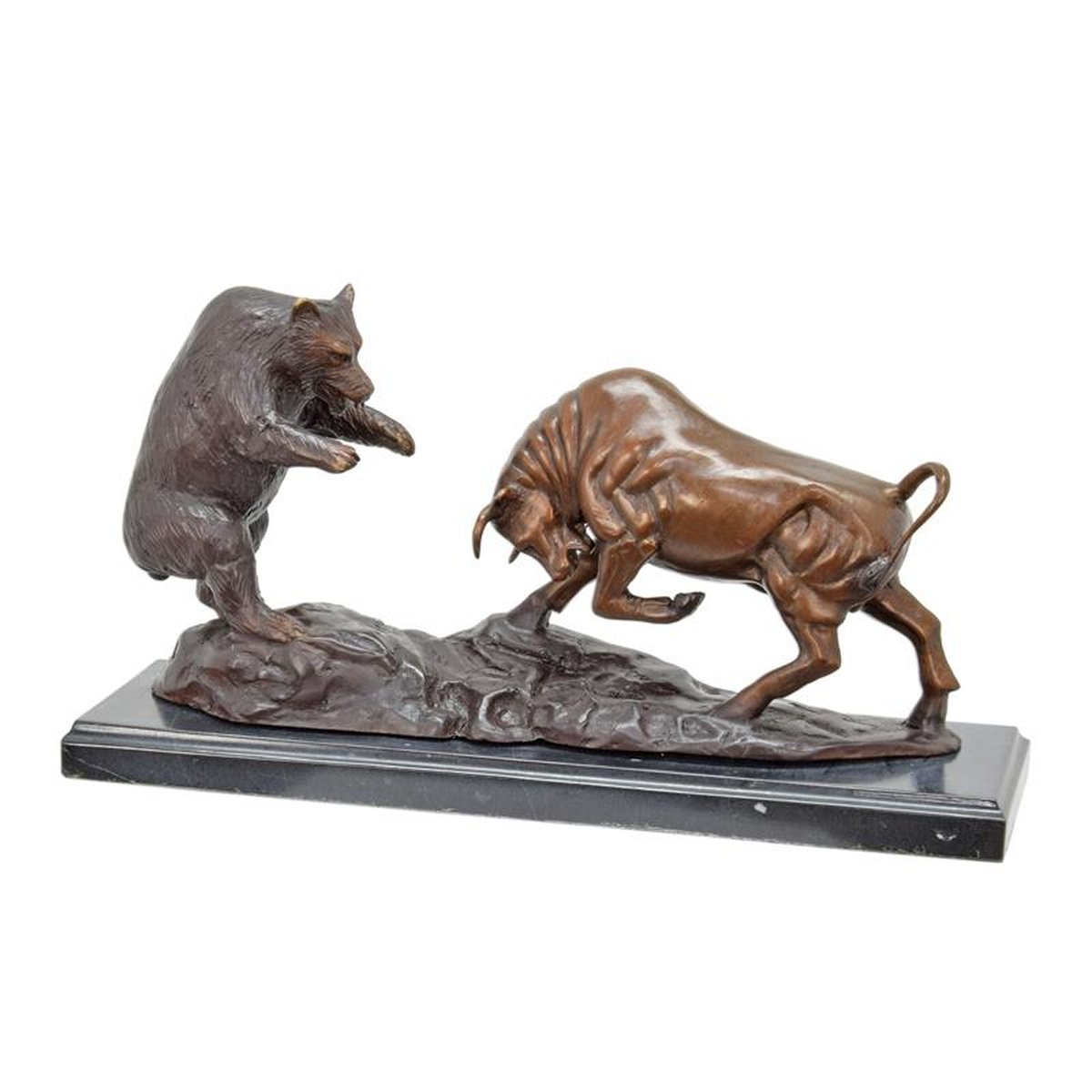 A BRONZE SCULPTURE OF THE BULL AND BEAR