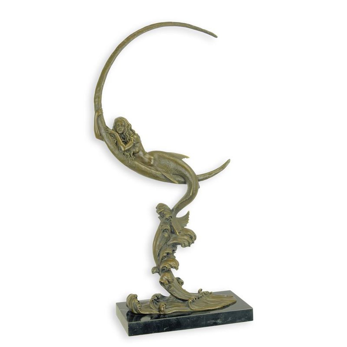 A BRONZE SCULPTURE OF THE HALF MOON MERMAID
