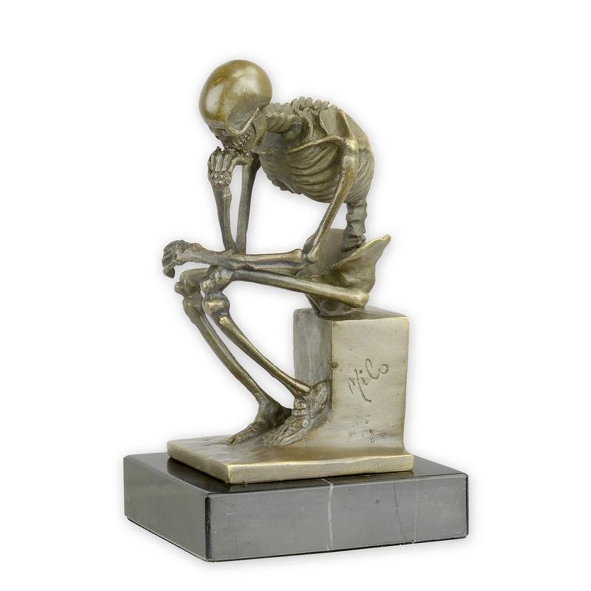 A BRONZE SCULPTURE OF THE SKELETON THINKER