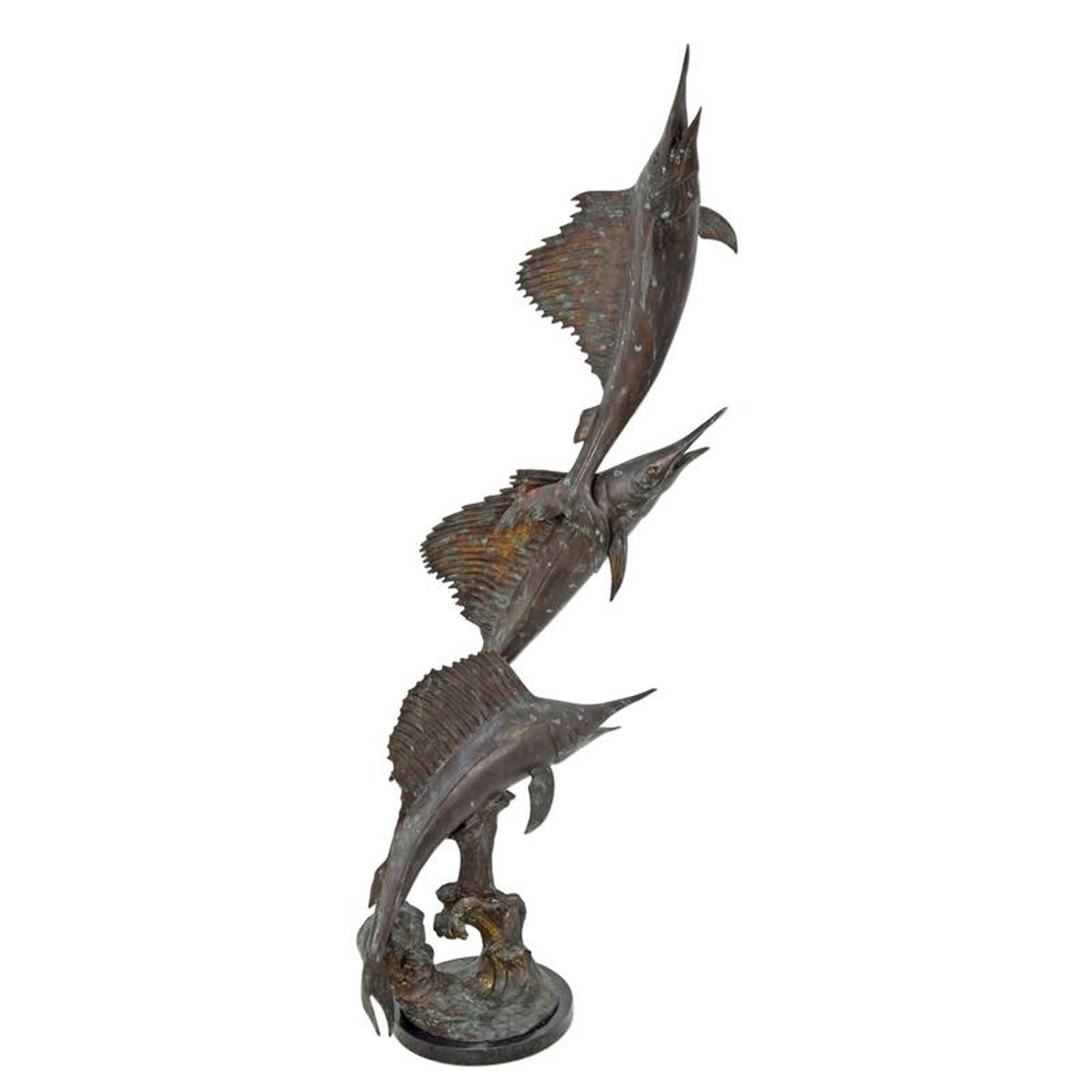 A BRONZE SCULPTURE OF THREE SAILFISH