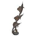 A BRONZE SCULPTURE OF THREE SAILFISH