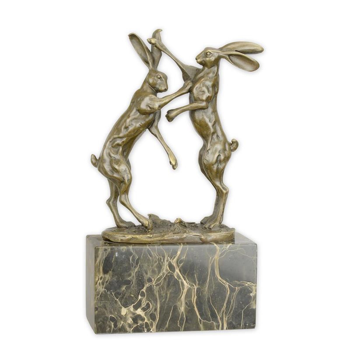 A BRONZE SCULPTURE OF TWO BOXING HARES