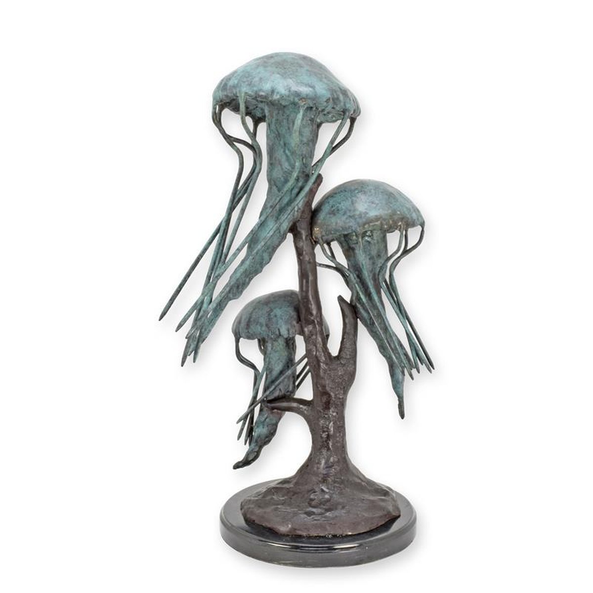 A BRONZE SCULTPURE OF A GROUP OF JELLY FISH
