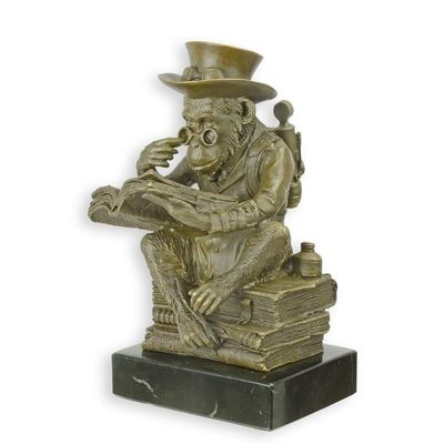A BRONZE STEAMPUNK SCULPTURE OF THE PHILOSOP. DARWIN MONKEY