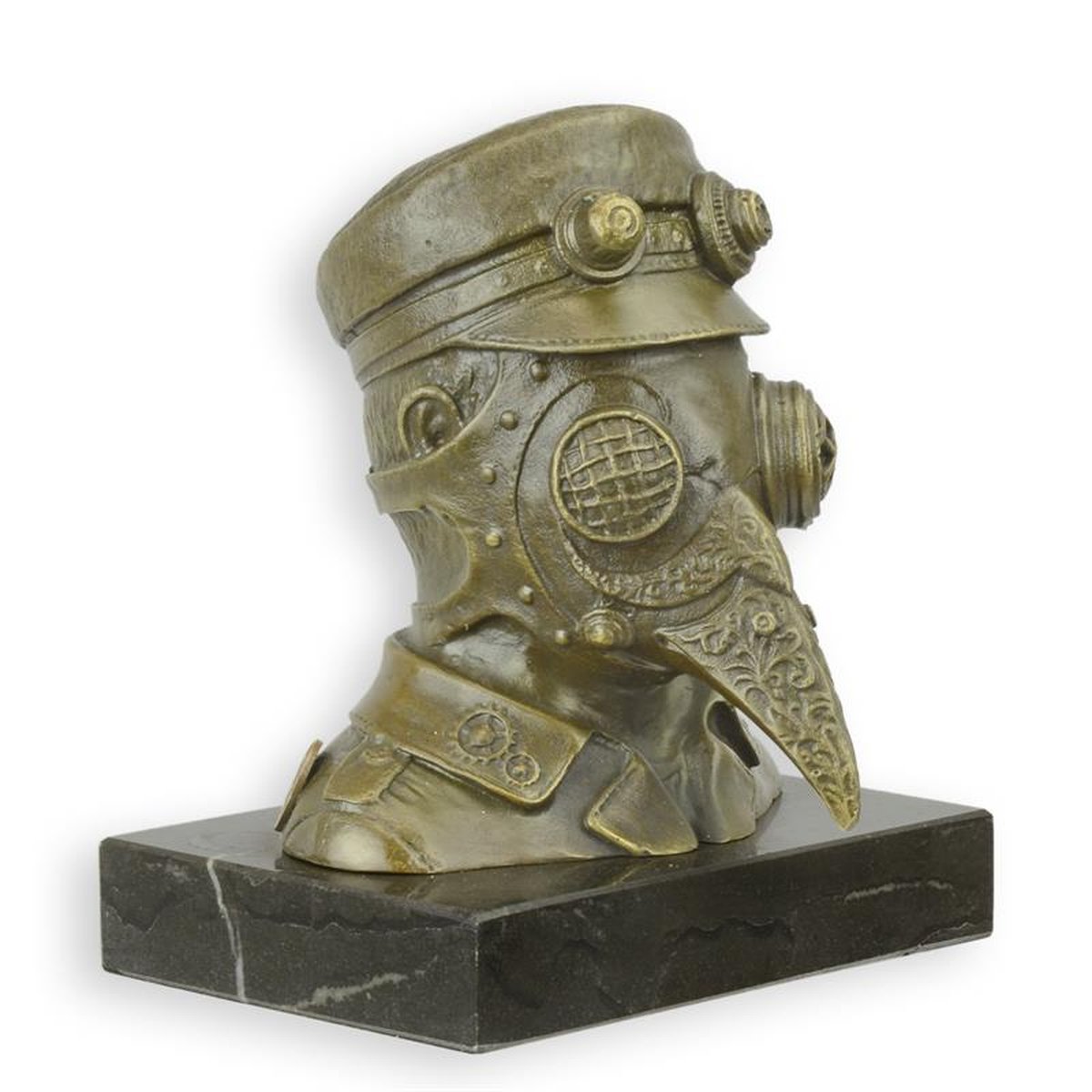 A BRONZE STEAMPUNK SCULPTURE OF THE PLAGUE DOCTOR
