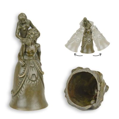 A BRONZE TABLE BELL OF A NUDE PAIR