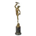 A BRONZE TROPHY OF MERCURY HOLDING ALOFT AN ELECTRA