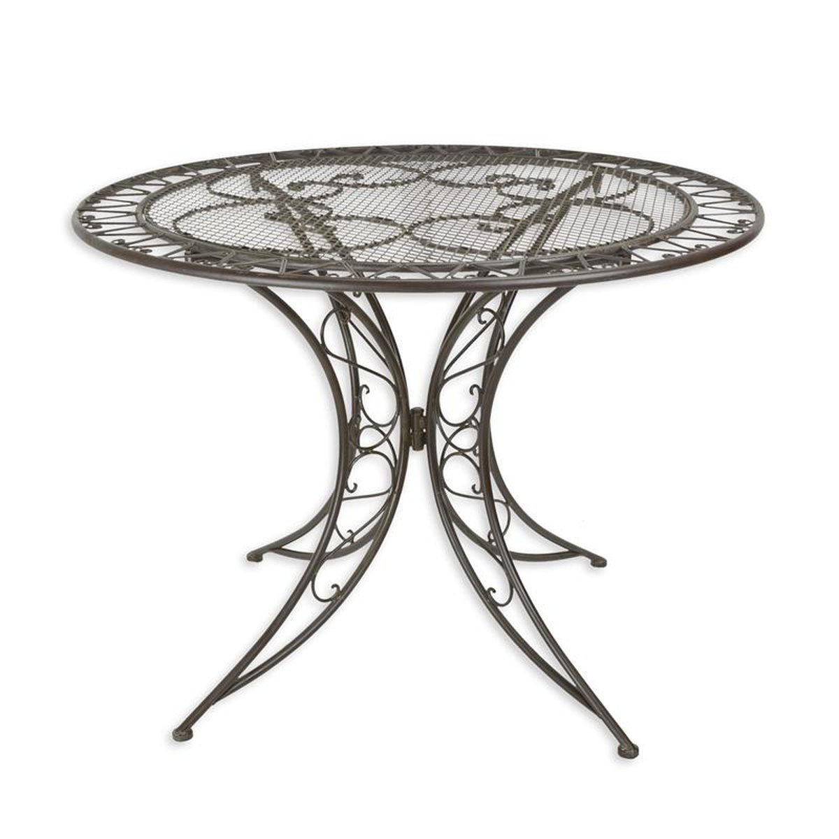 A BROWN IRON GARDEN TABLE