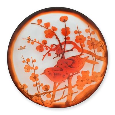A CAMEO GLASS SHALLOW BOWL 'SPARROWS'