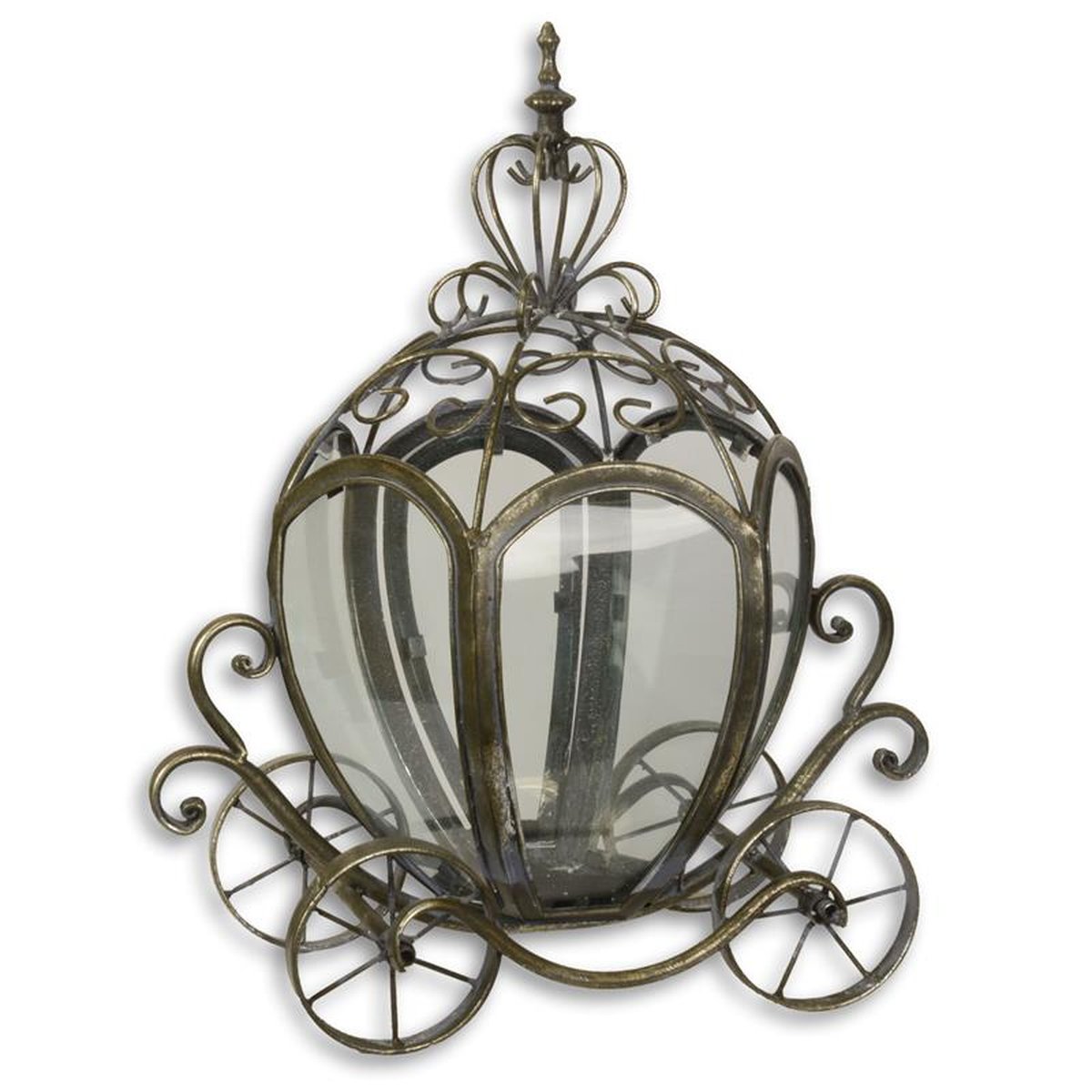 A CARRIAGE SHAPED TIN LANTERN