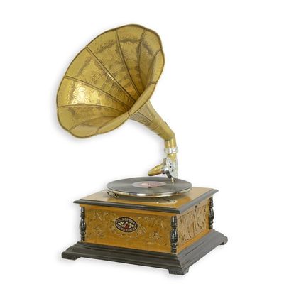 A CARVED SQUARE GRAMAPHONE