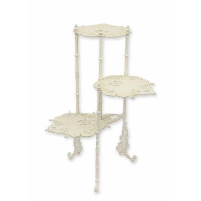 A CAST IRON 3 TIER FLOWER TABLE - ANTIQUE WHITE