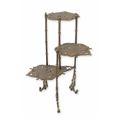 A CAST IRON 3 TIER FLOWER TABLE - BRONZE COLOR