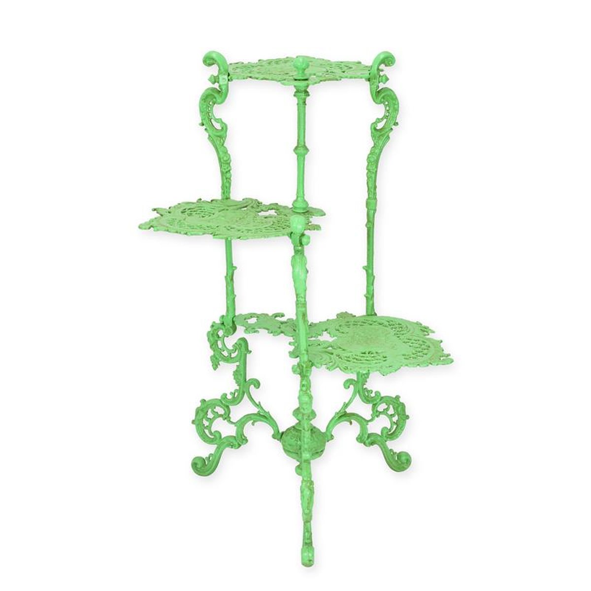 A CAST IRON 3 TIER FLOWER TABLE - GREEN