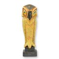 A CAST IRON ART DECO FIGURINE OF AN OWL - COLOURED