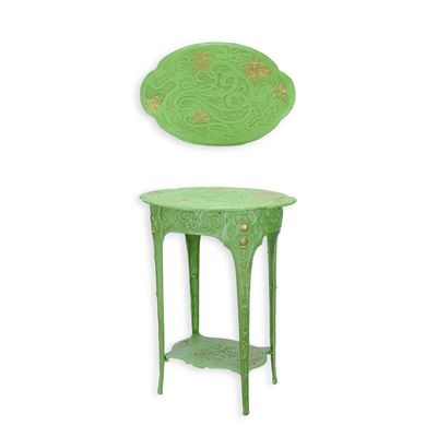 A CAST IRON ART NOUVEAU FLOWER TABLE - GREEN (PACKED)