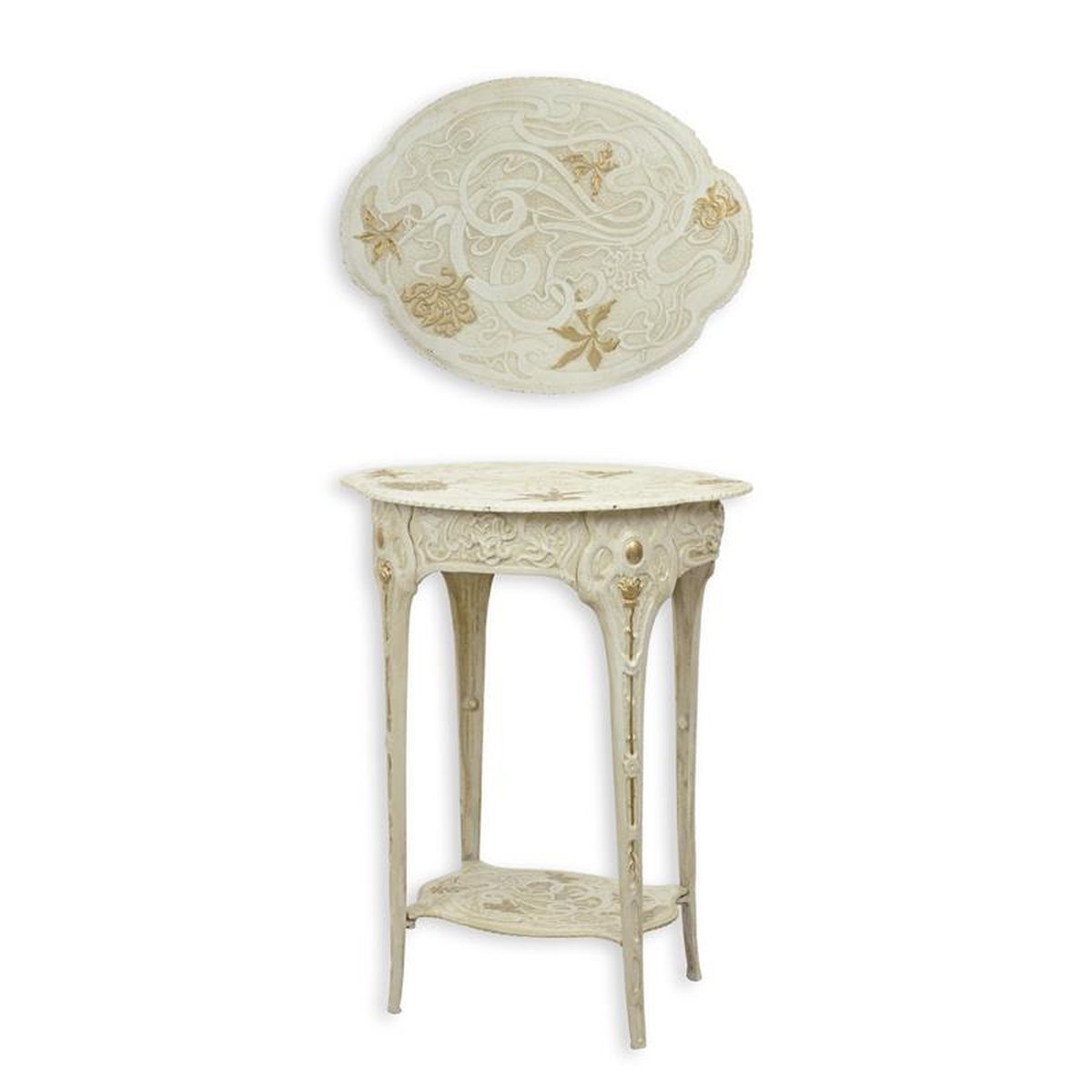 A CAST IRON ART NOUVEAU FLOWER TABLE - WHITE