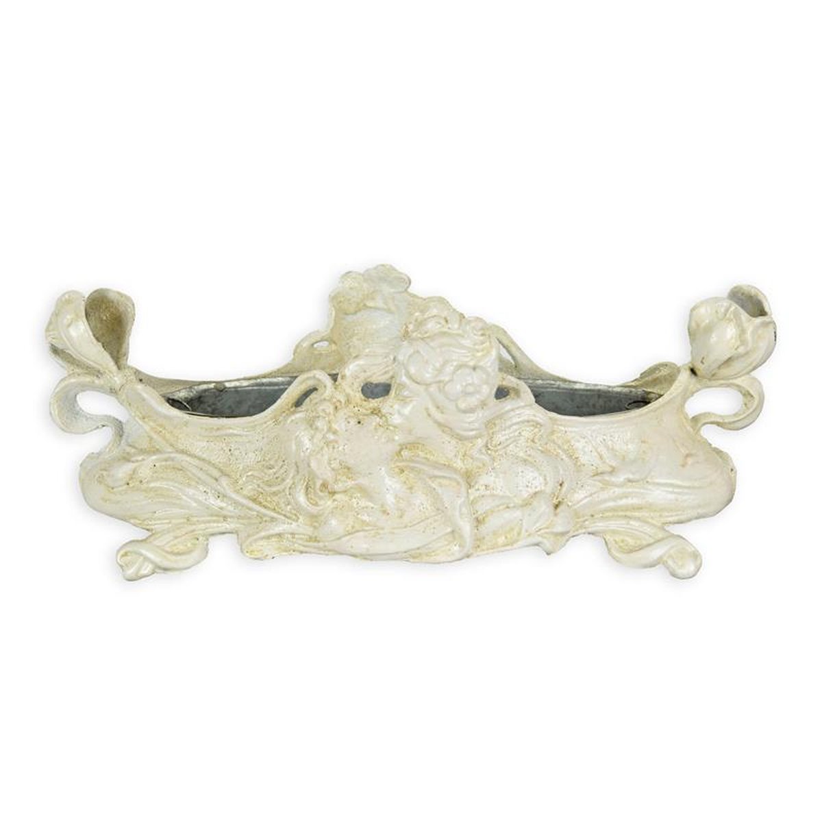 A CAST IRON ART NOUVEAU PLANTER WITH TIN INLAY - WHITE