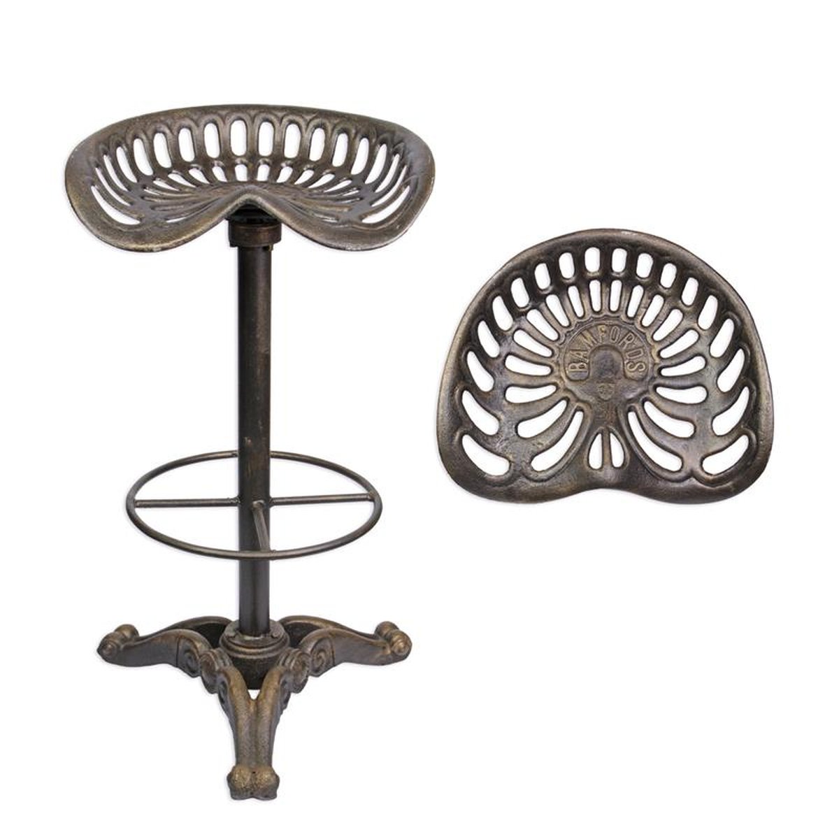 A CAST IRON BAR STOOL - BRONZE COLOUR