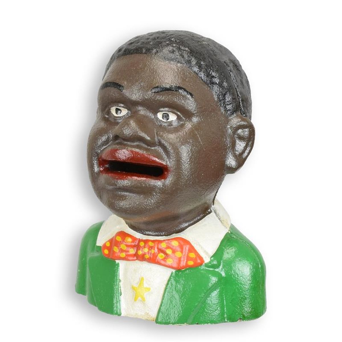 A CAST IRON BLACK BOY BANK