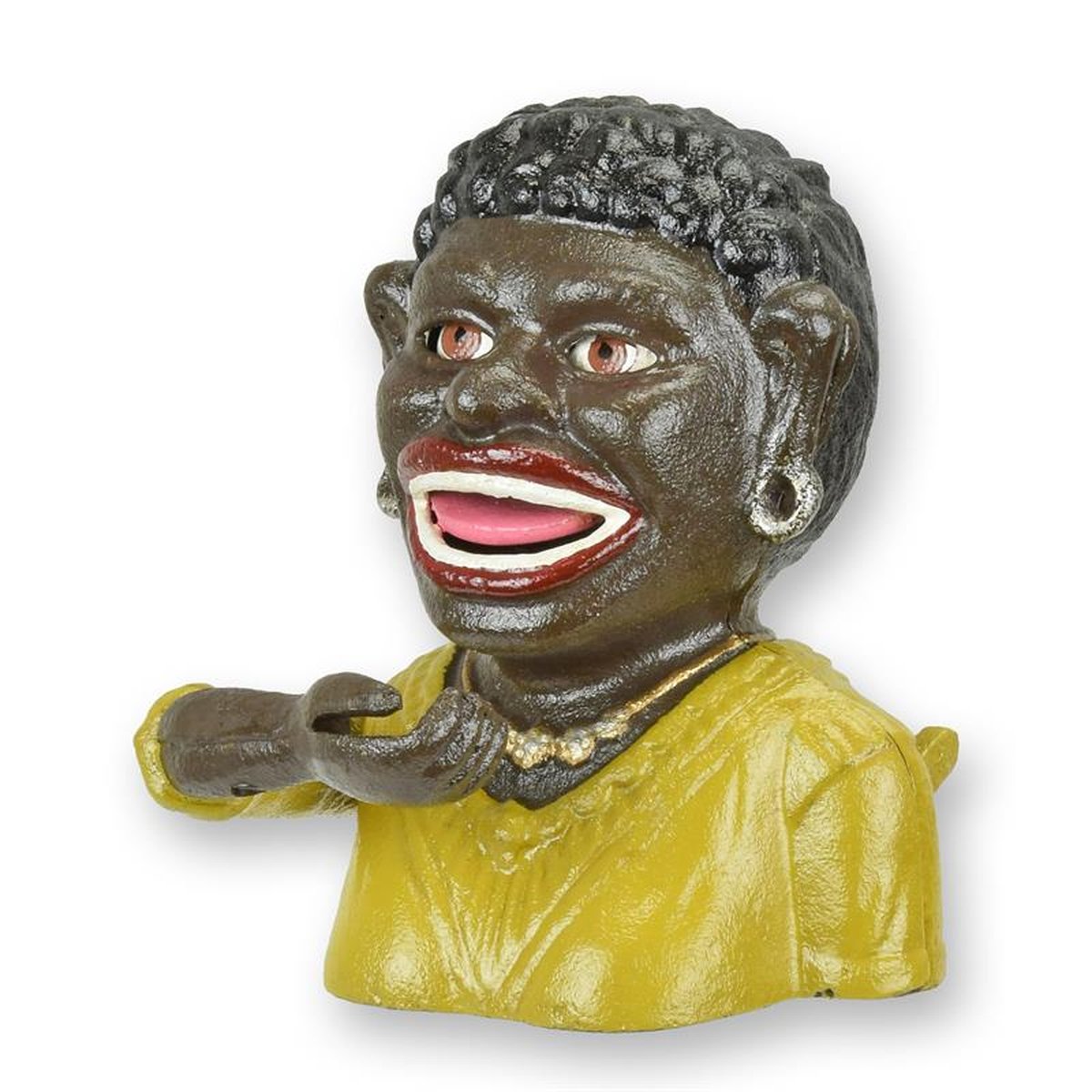 A CAST IRON BLACK LADY MECHANICAL BANK