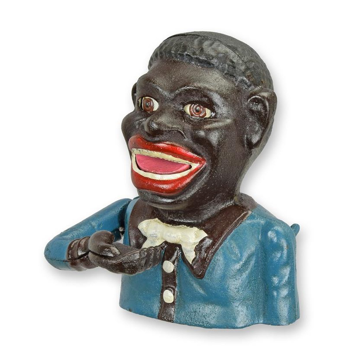 A CAST IRON BLACK MAN MECHANICAL BANK