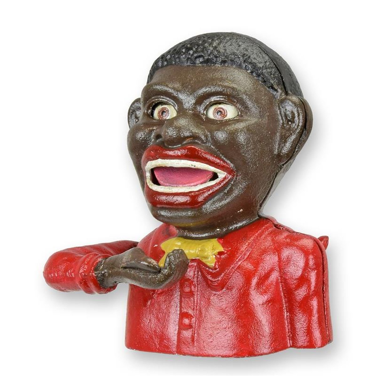 A CAST IRON BLACK MAN MECHANICAL BANK