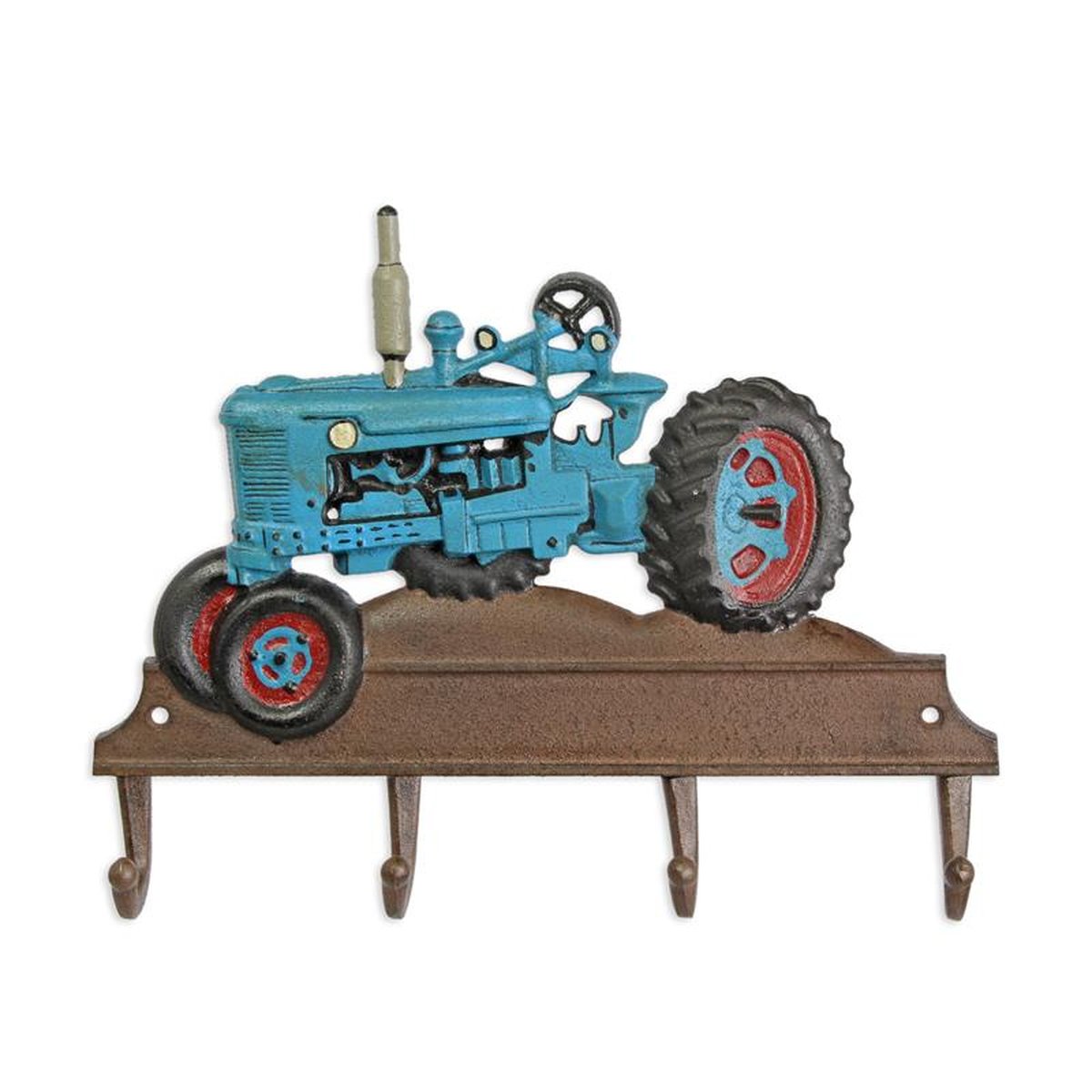 A CAST IRON BLUE TRACTOR COAT HOOK
