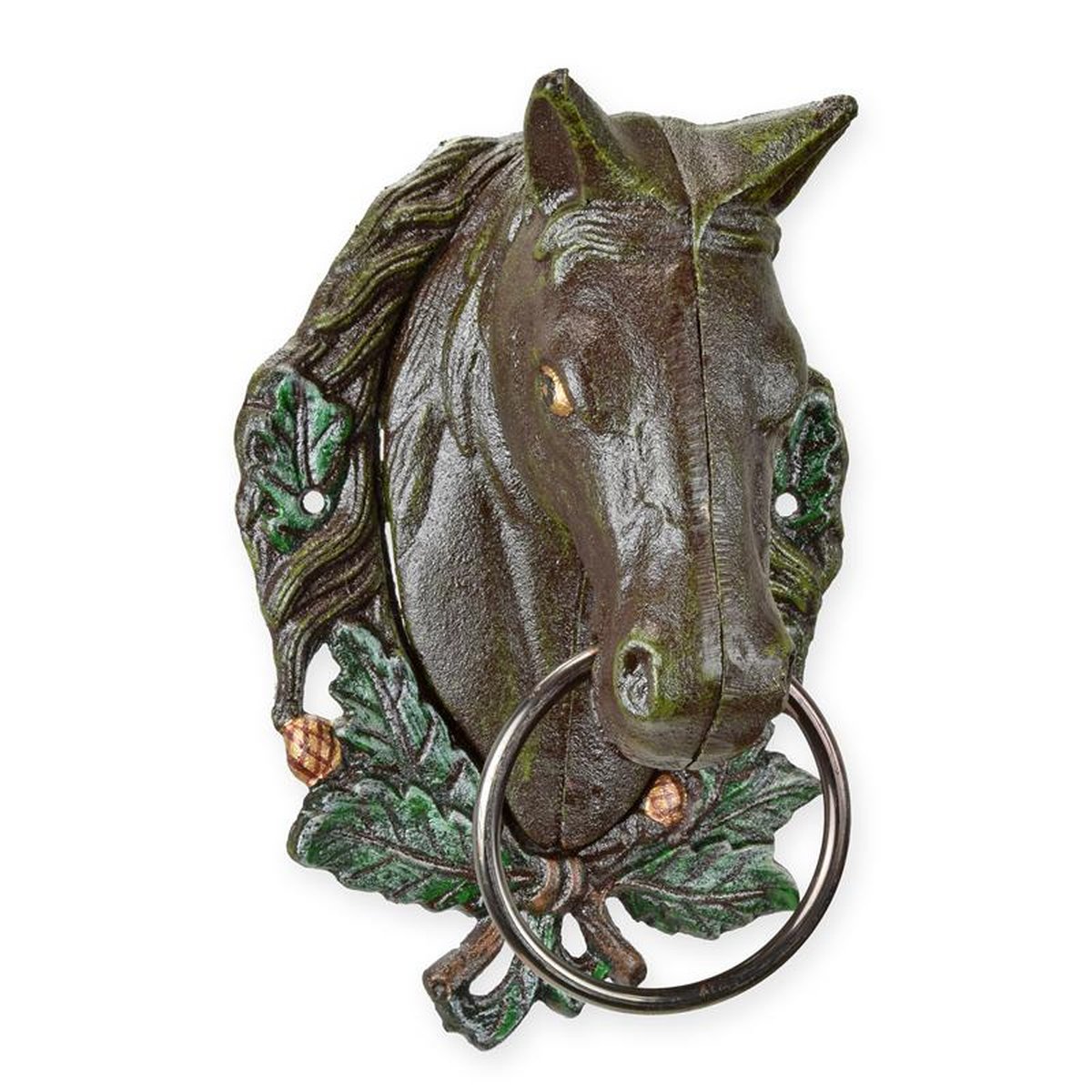 A CAST IRON BROWN HORSEHEAD TOWEL HOLDER