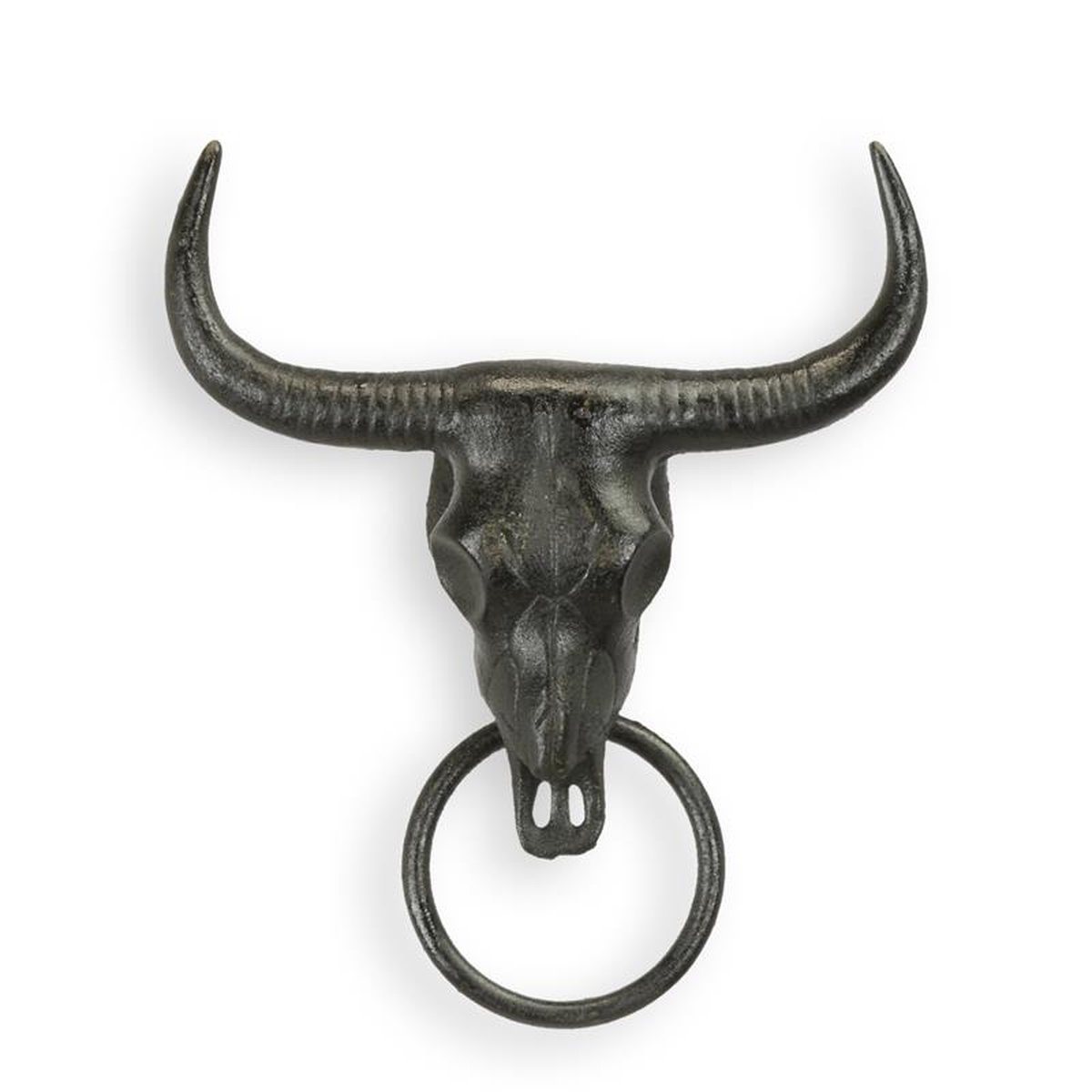 A CAST IRON BULL SKULL TOWEL HOLDER