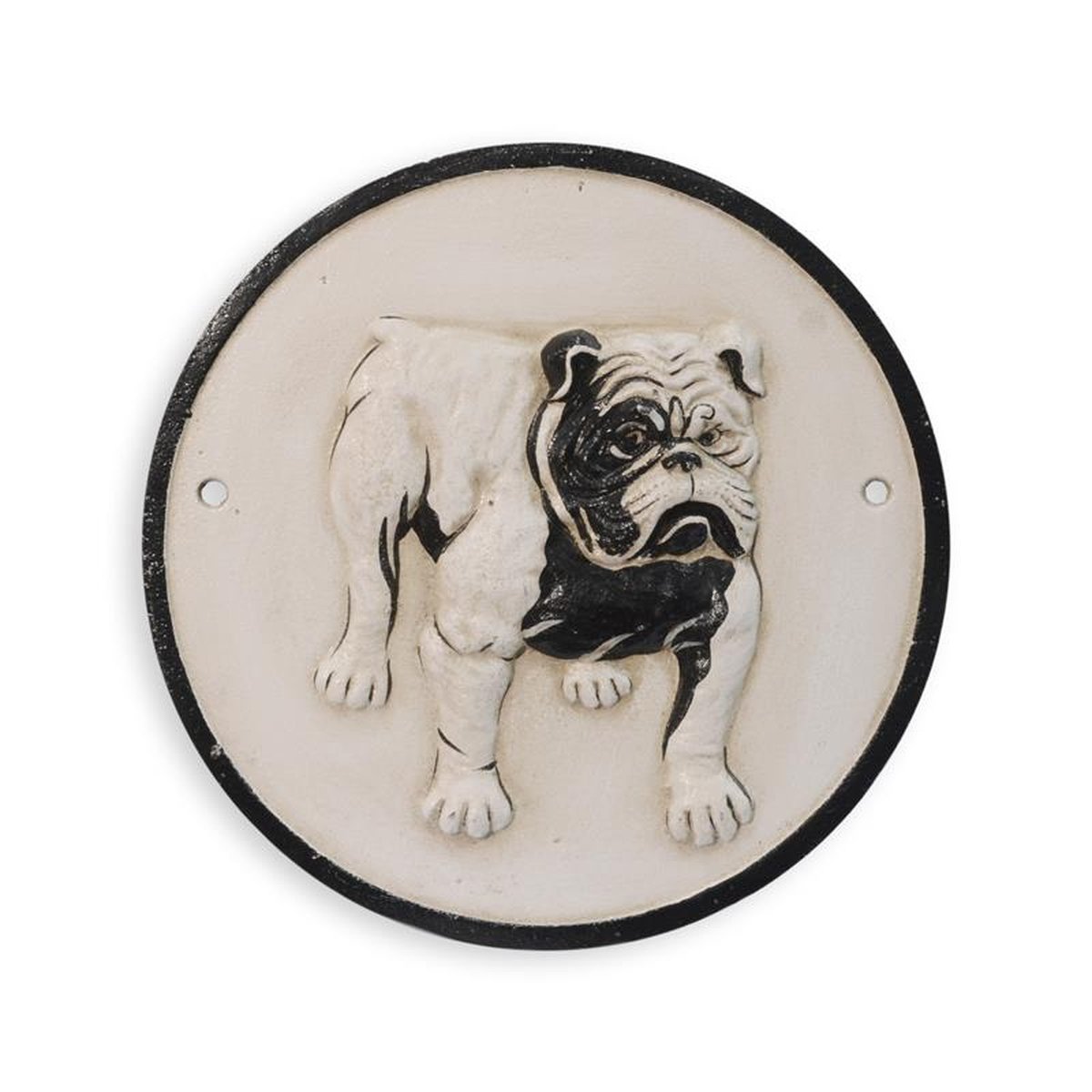 A CAST IRON BULLDOG PLAQUE