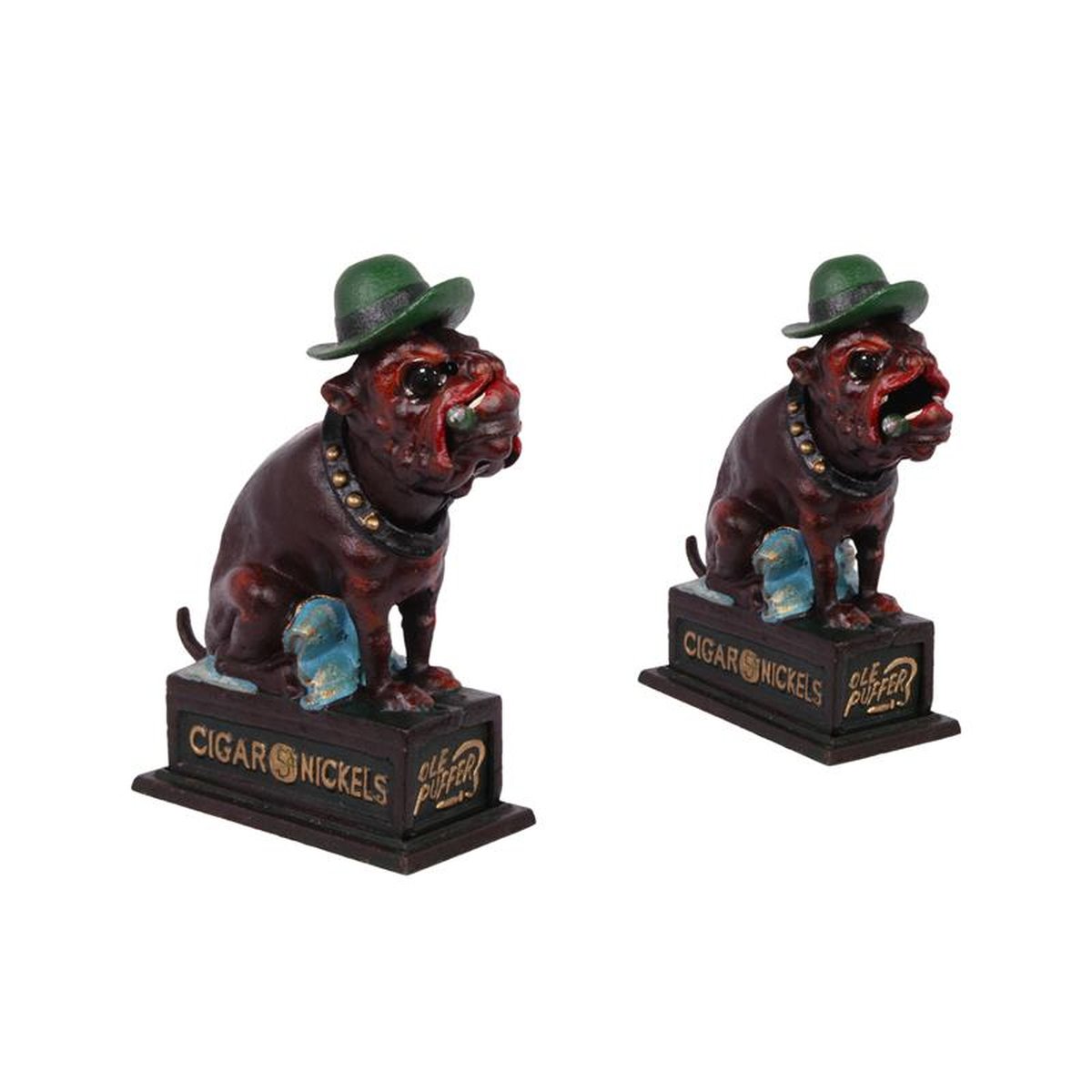 A CAST IRON BULLDOG WITH CIGAR MECHANICAL BANK