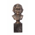 A CAST IRON BUST OF ALBERT EINSTEIN ON MARBLE BASE