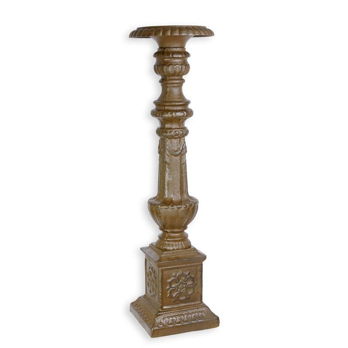 A CAST IRON CANDLE STAND - BROWN