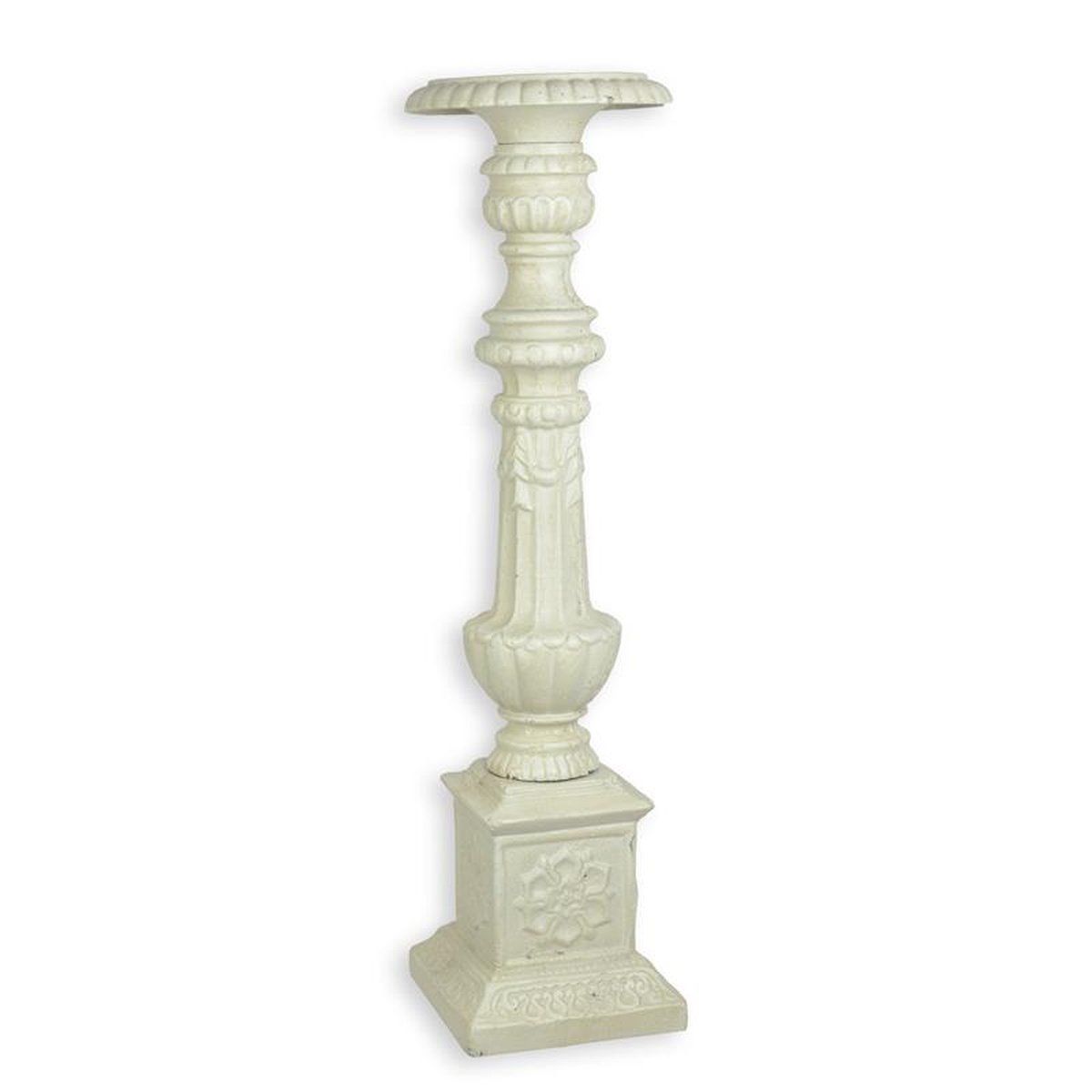 A CAST IRON CANDLE STAND - WHITE
