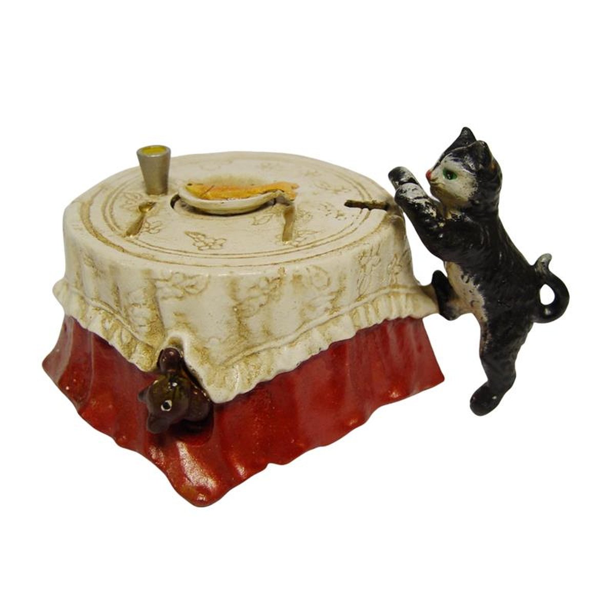 A CAST IRON CAT AND FISH MECHANICAL BANK