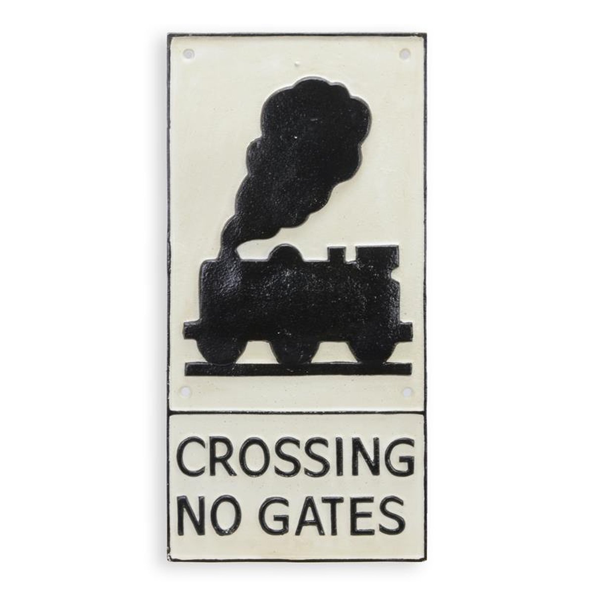 A CAST IRON CROSSING NO GATES" SIGN"