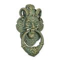 A CAST IRON DEVIL FACE DOOR KNOCKER - GREEN