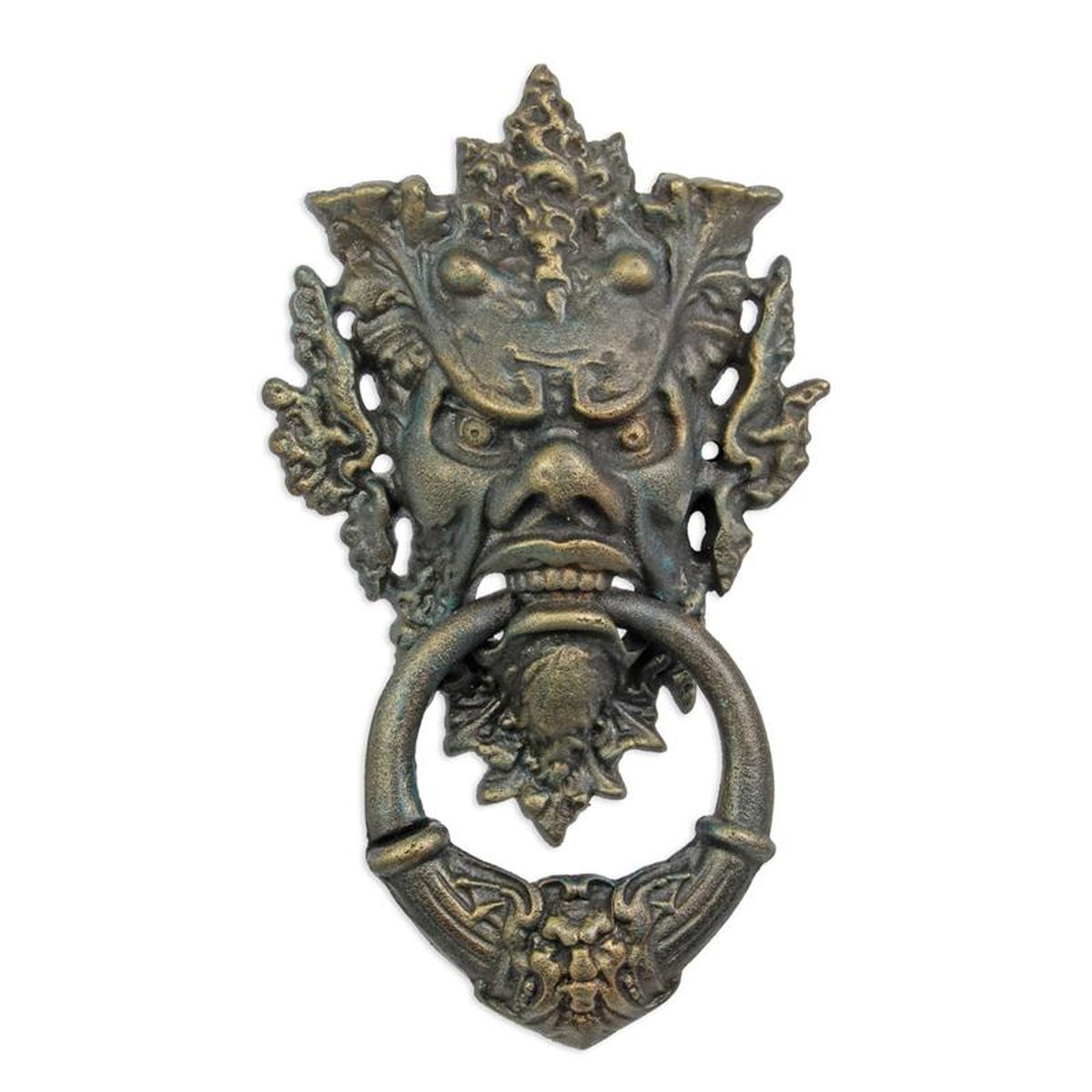 A CAST IRON DEVIL-FACE DOOR KNOCKER