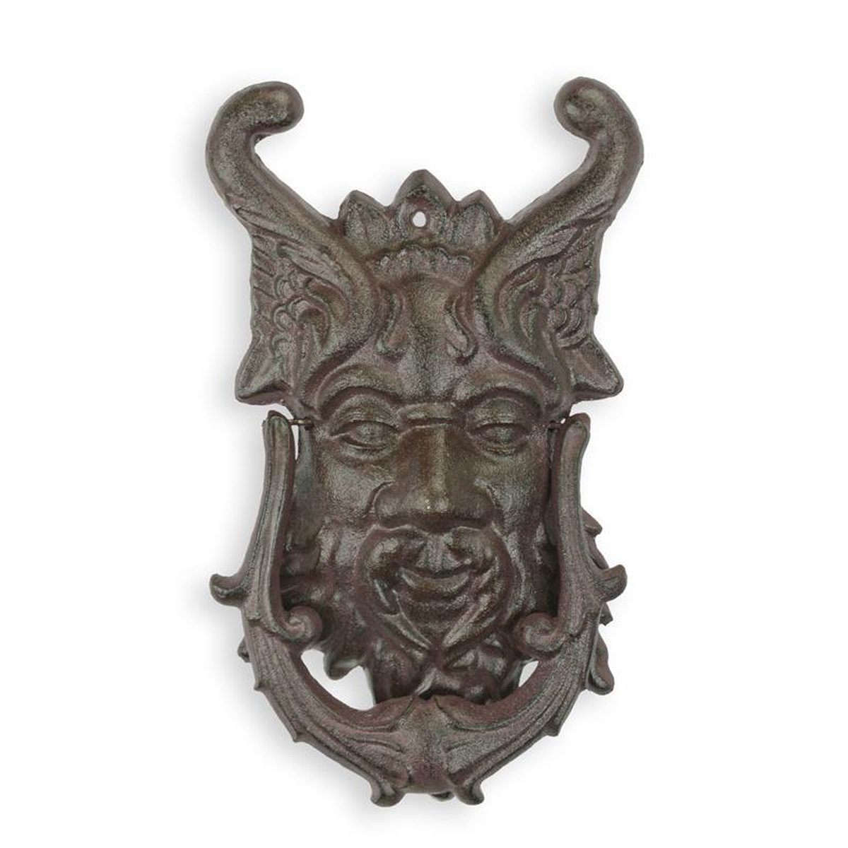 A CAST IRON DEVIL FACE DOOR KNOCKER