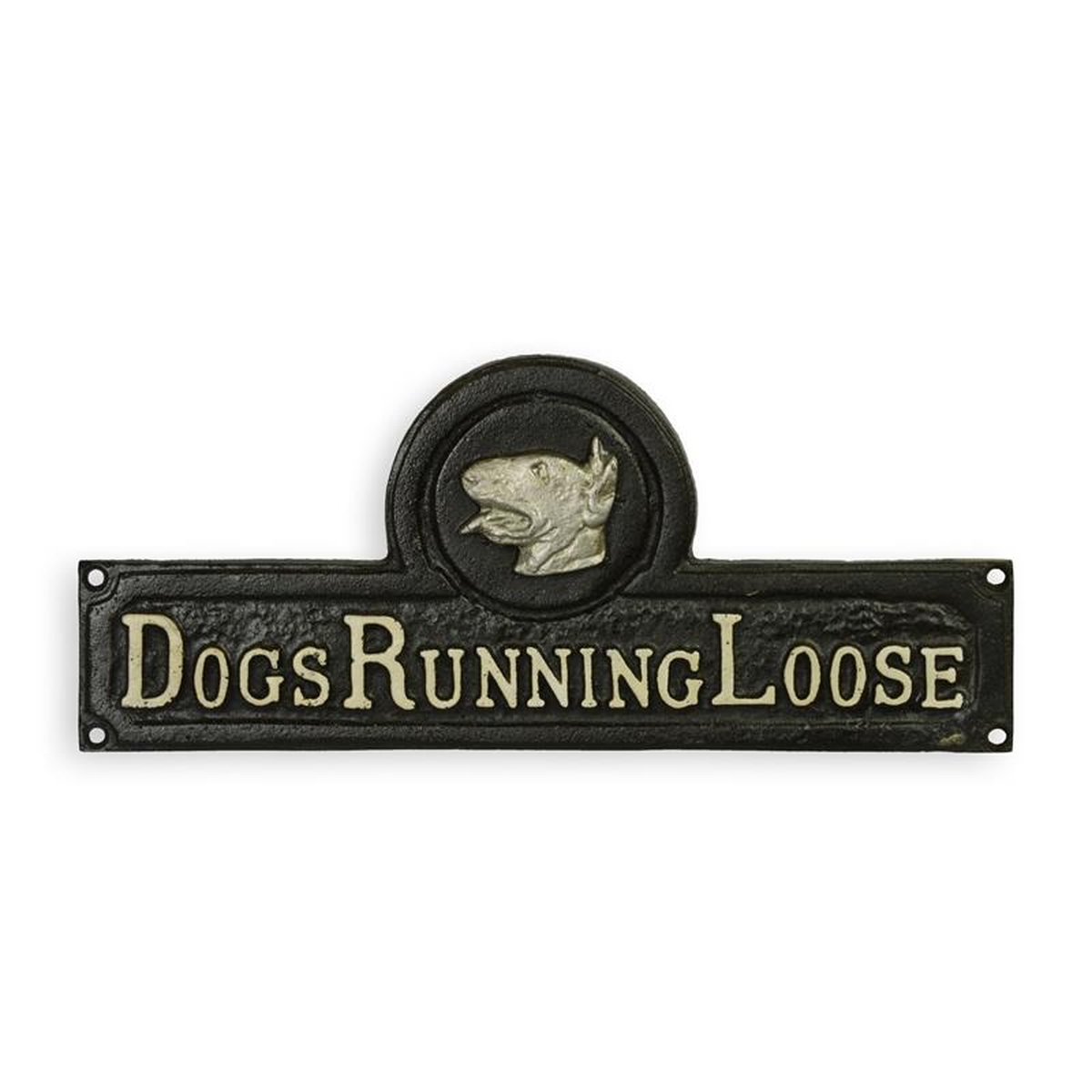 A CAST IRON DOGS RUNNING LOOSE" PLAQUE"