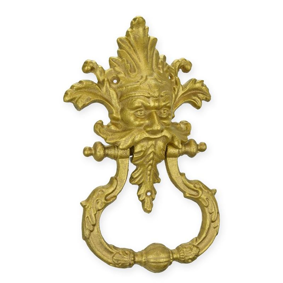 A CAST IRON DOOR KNOCKER - BRASS COLOUR