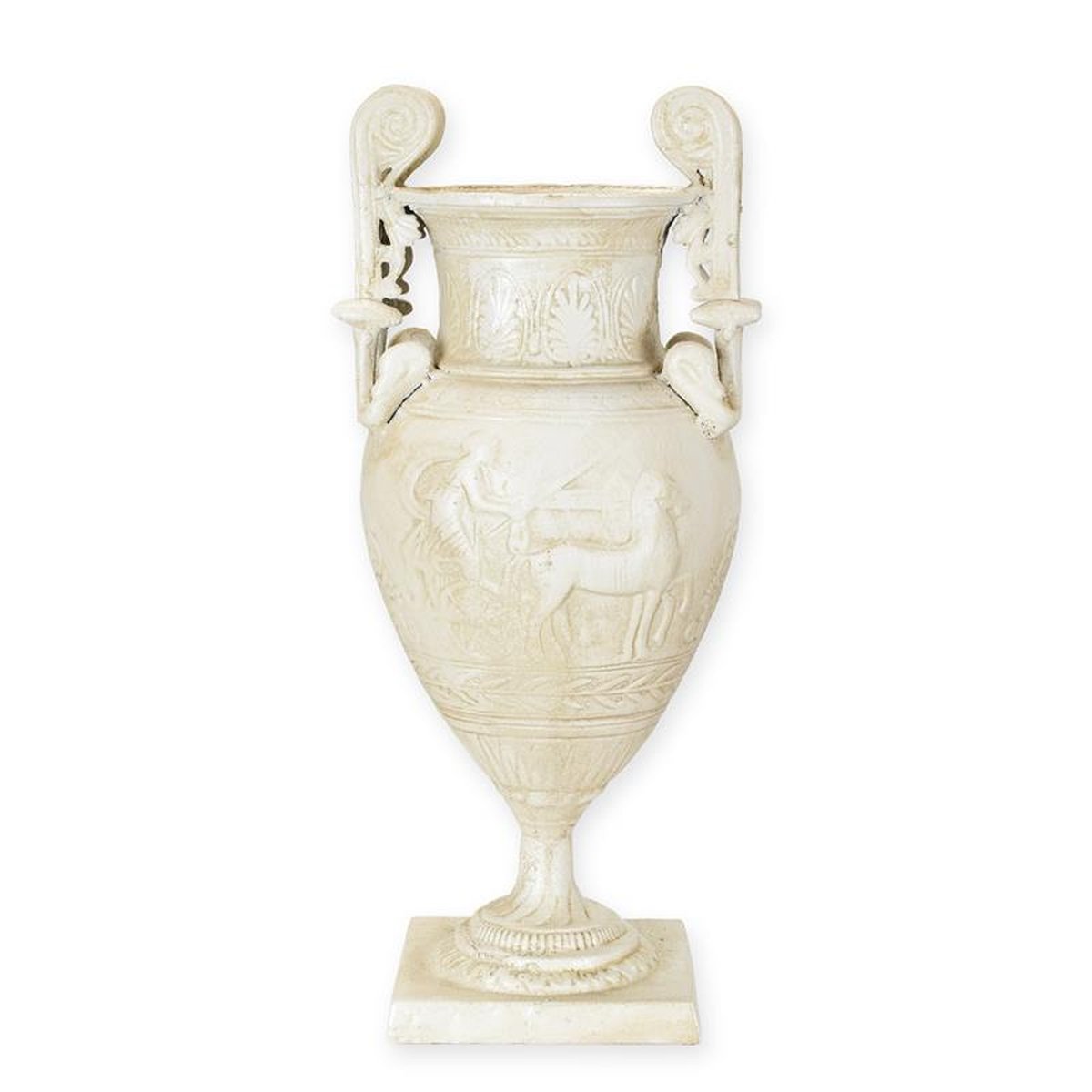 A CAST IRON EMPIRE-STYLE VASE - OLD WHITE